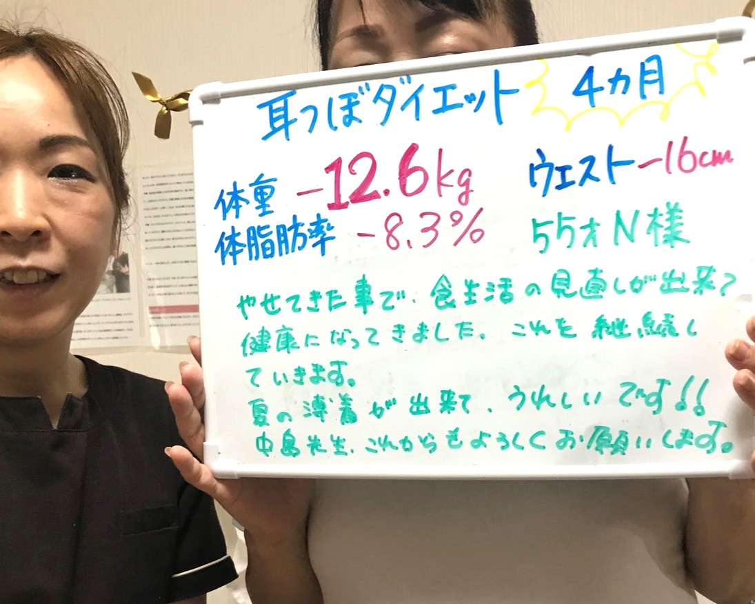 55歳Nさま　耳ツボダイエット4カ月－12.6kg☆