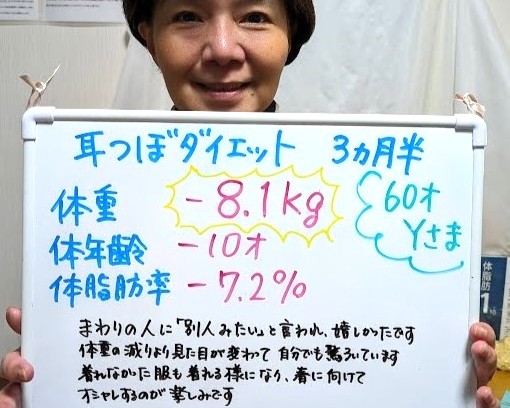 60歳Y様　耳つぼダイエット3か月半－8.1ｋｇ達成